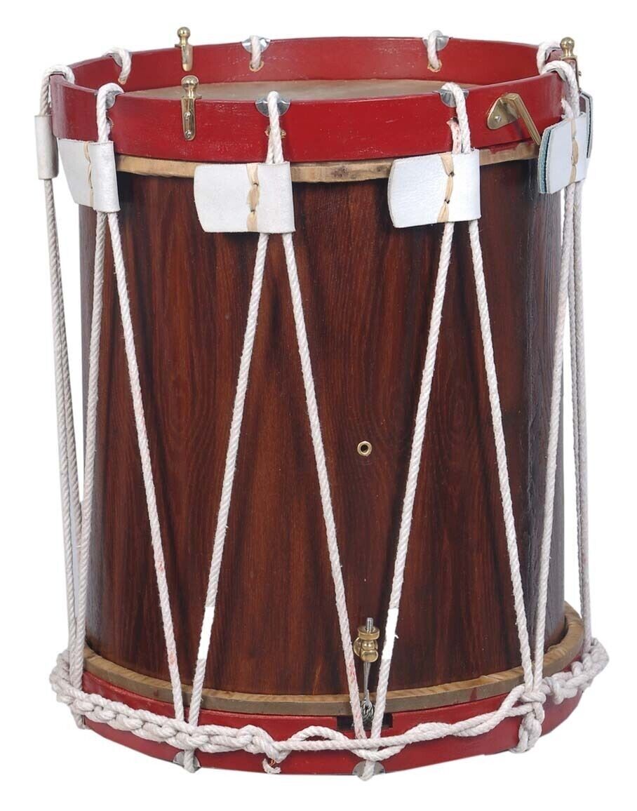 Tambor de la época del Renacimiento - Tambor de herencia militar - Carcasa de nogal con aros pintados de rojo